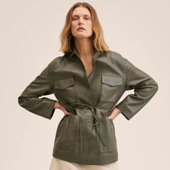 Mango Leather Military Belted Jacket similar to Toteme Jacket - Picture 7 of 8
